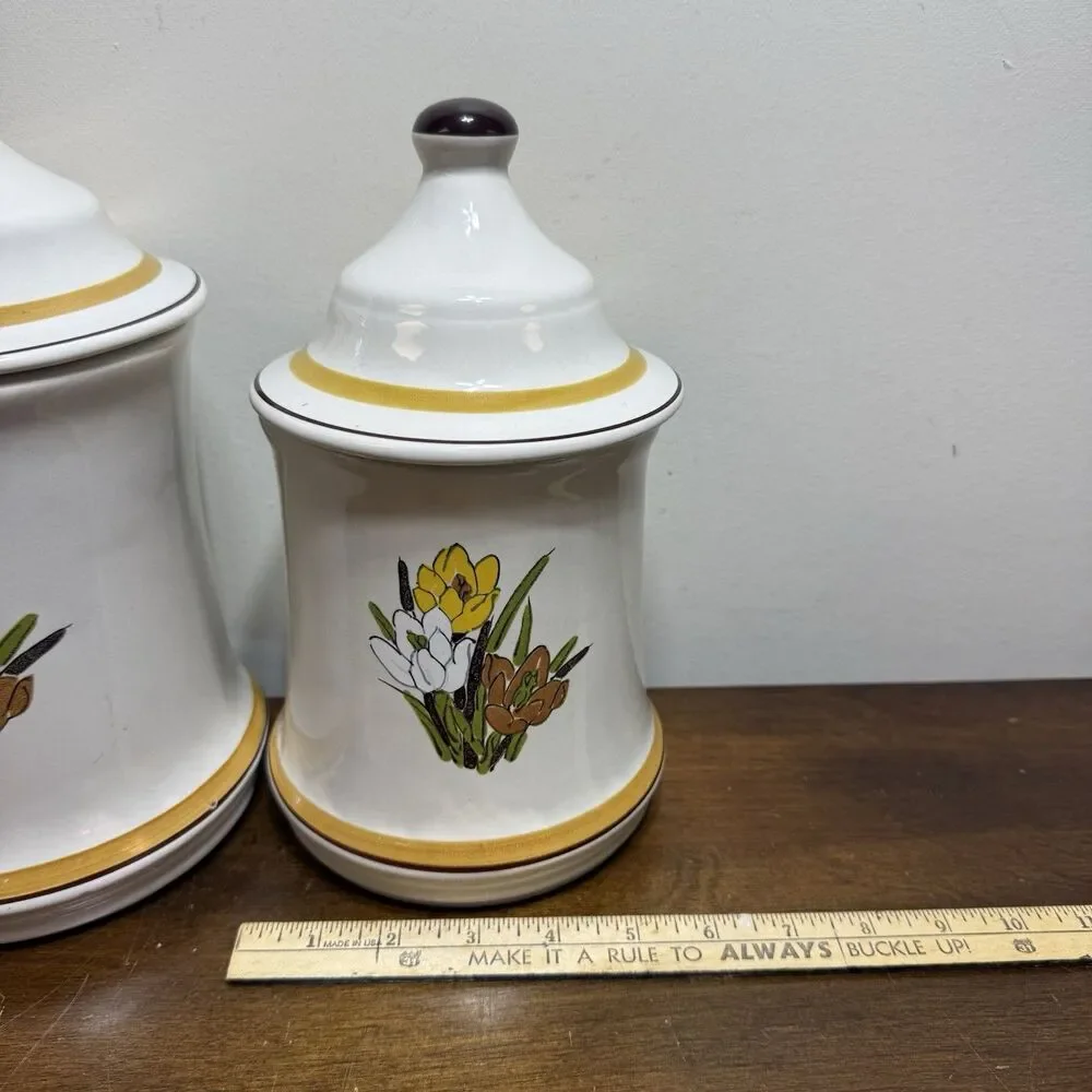 Vtg 70s Acsons Adela Canister Set Of 2 Mid Century Retro Floral Grandma Cottage